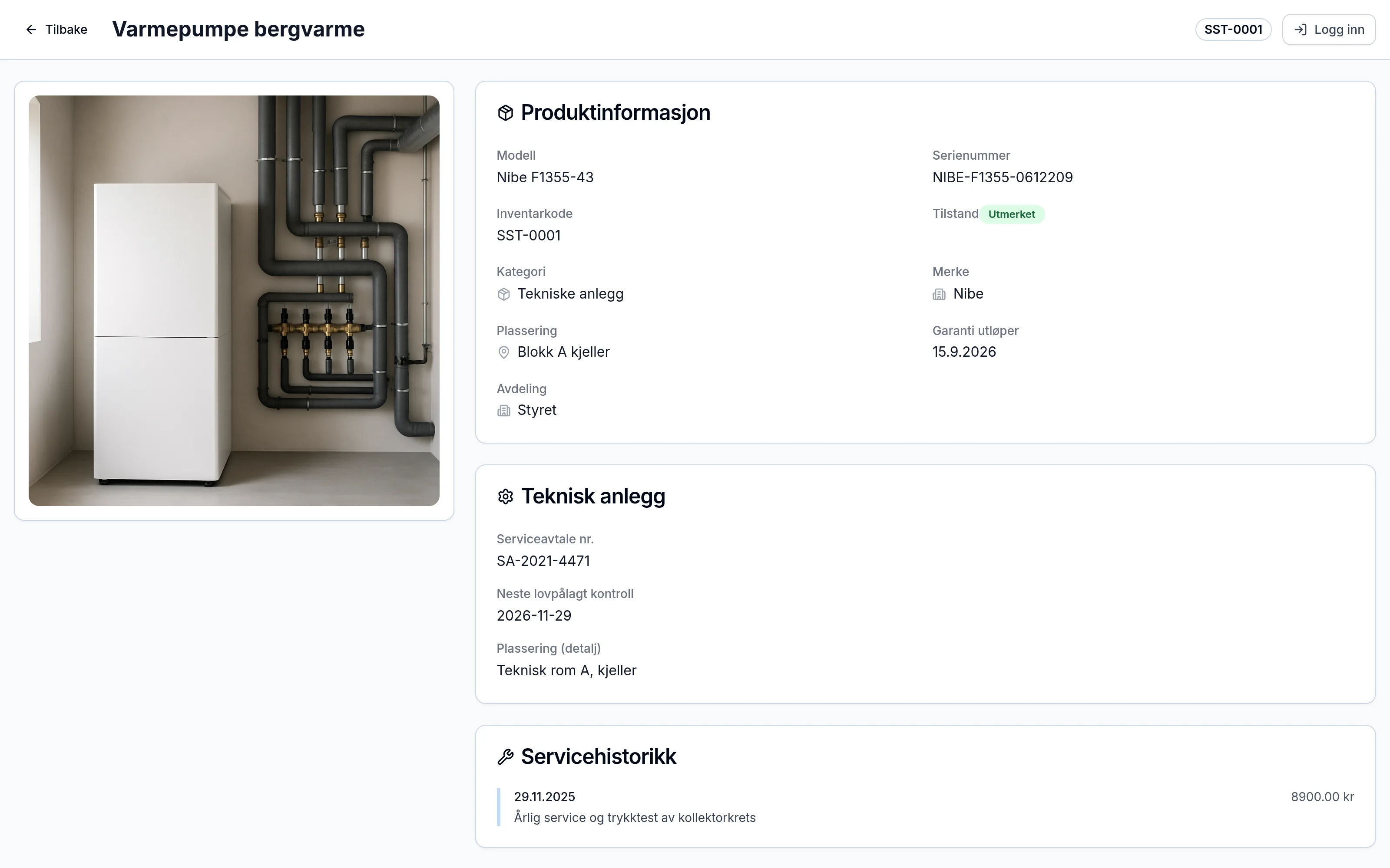 Offentlig QR-side for et inventarelement hos sameie og borettslag – skannes med mobilen